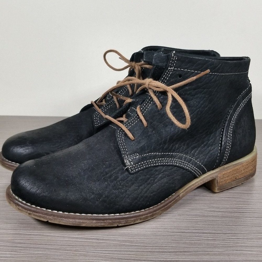 Josef Siebel Sienna Lace-up Booties, Black Leather, Womens Size 7.5 US / 38